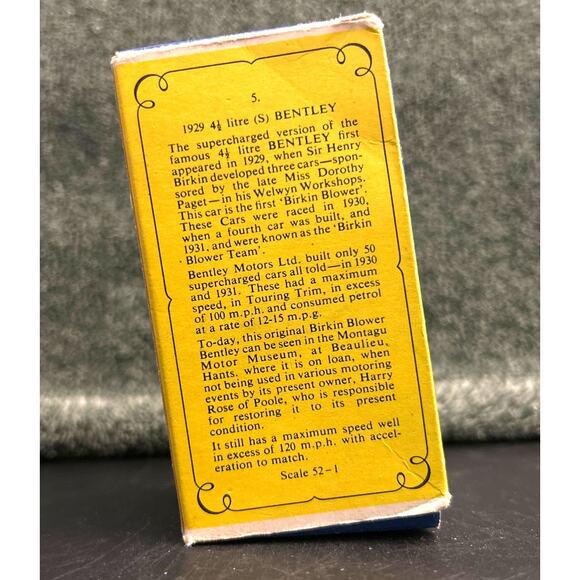 HTF RARE 1929 New Model Y-5 4.5 Liter Blower Bentley Matchbox Car In Box - Picture 10 of 14